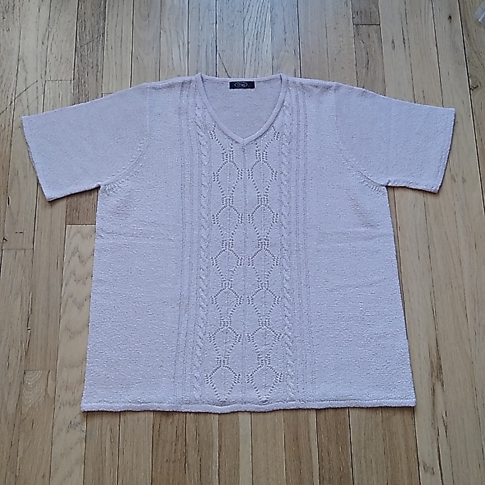 BM KNIT TOP VNECK SHORT SLEEVES  PINK LARGE
